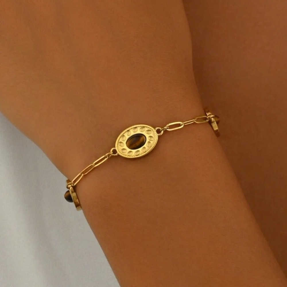 Gold plated stainless steel brown and gold bracelet